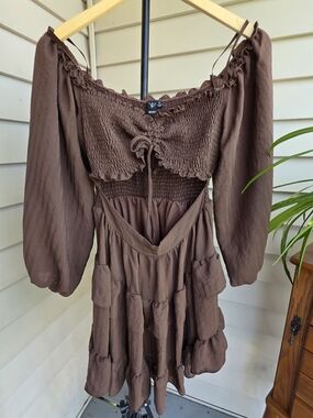 Windsor Brown Smocked Tiered Mini Dress